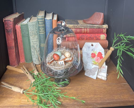 Spring Tag on my bookshelf